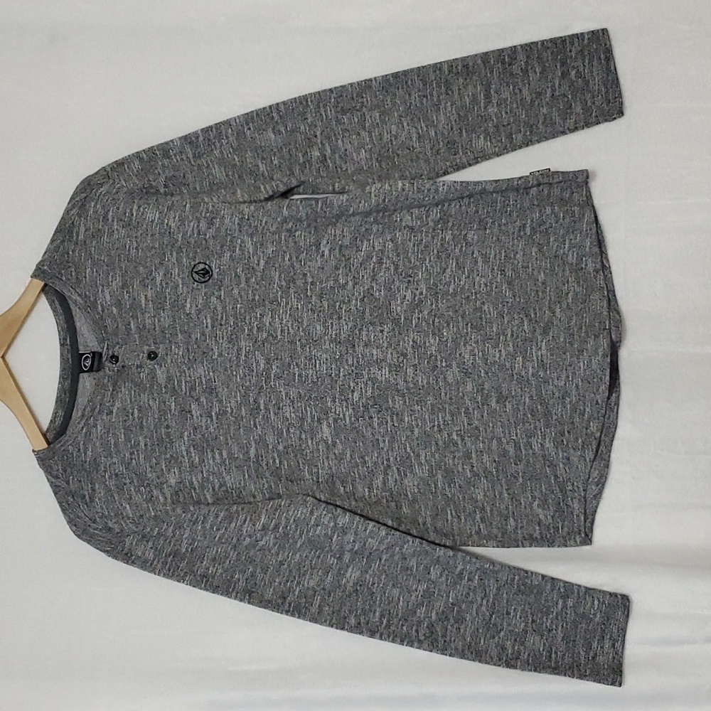 Volcom Grey Heather Cotton Long Sleeve Henley Casual Logo Adult Size S